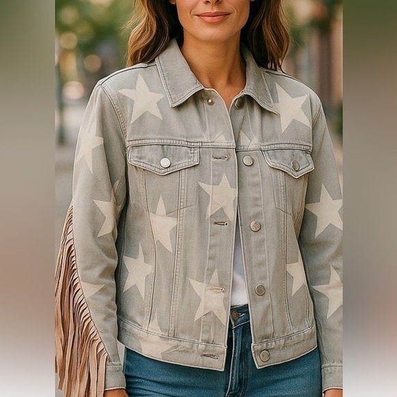 THE MORGAN WALLEN STAR FRINGE COUNTRY WESTERN CONCERT JEAN JACKET SZ S-L NWT - Picture 5 of 10